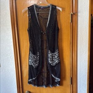 LILY Black and Gray crochet sweater vest